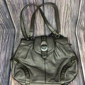 Brighton Evan Leather Purse Shoulder Bag Pewter Gray